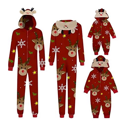 MJGkhiy pigiama natalizio famiglia pigiama interi girocollo manica lungo sleepwear natalizio comodo fantasia renne family matching nightwear per neonato bambino papà mamma