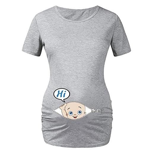 Q.KIM donna maglietta premaman senza maniche/maniche corte/maniche lunghe t-shirt divertente neonato - hi serie
