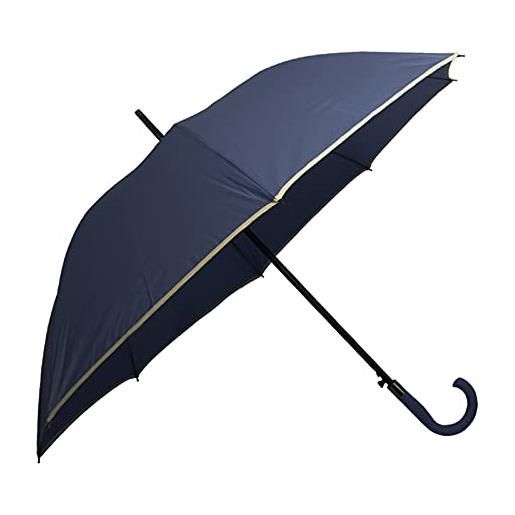 VIRSUS 1 ombrello lungo e resistente 8 stecche 8319 di colore blu con bordino stampato, aste e struttura in fibra rinforzata antivento e impugnatura in gomma ergonomica pioggia inverno
