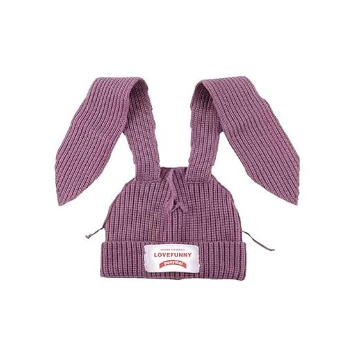 Pooyikoi knit beanie cappelli carino bunny orecchie lunghe cappello grunge fluffy inverno cap caldo knit coniglio crochet outdoor slouchy hat, purple, taglia unica