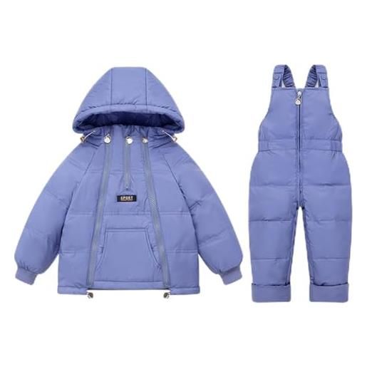 Acuryx tuta da neve invernale da bambini capppotto piumino con cappuccio + saloppette 2 pezzi impermeabile khaki 12-18 mesi