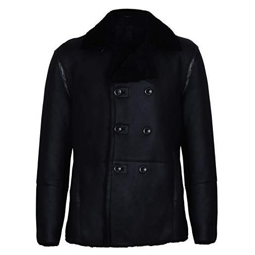Infinity Leather cappotto in pelle di montone in doppiopetto nero tedesco uomo 4xl