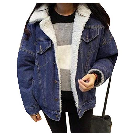 Onsoyours bottoni tasca risvolto manica lunga oversize giacca in jeans di lana agnello giacca foderata in peluche c bliu s