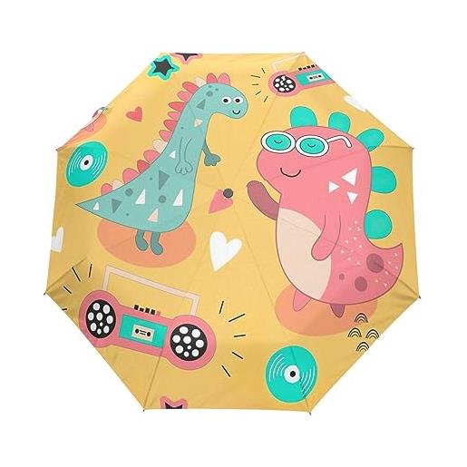 GAIREG ombrello da viaggio rosa dino musica tema automatico aperto chiudi antivento ombrelli compatti