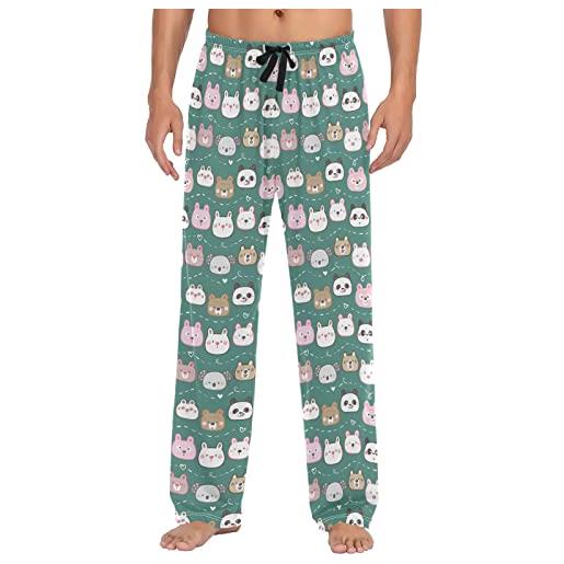 ZZXXB pantaloni da pigiama da uomo con coniglietto orso e panda da notte, vestibilità dritta con tasche s-xxl, verde, m