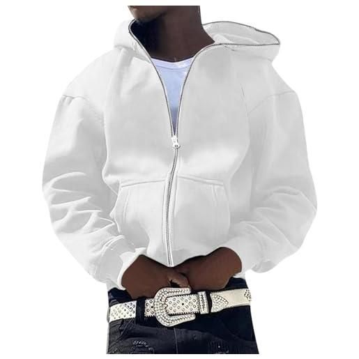 Yowablo maglione con cappuccio con zip intera tinta unita da uomo casual alla moda felpe bianco e (white, l)
