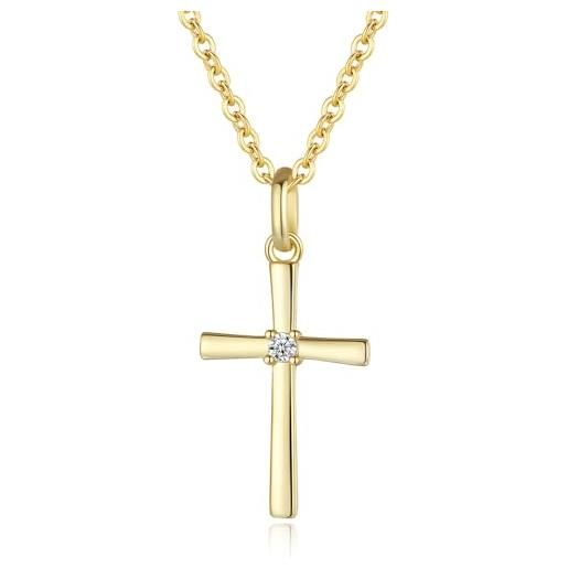 GAVU collana dorata da donna con ciondolo croce con diamante cristallo di cubic zirconia