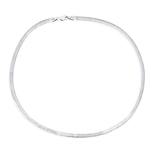 Bling Jewelry collana choker herringbone flessibile serpente omega piatto sottile da 3,5 mm per donne in argento sterling. 925 made in italy lunga 24 pollici