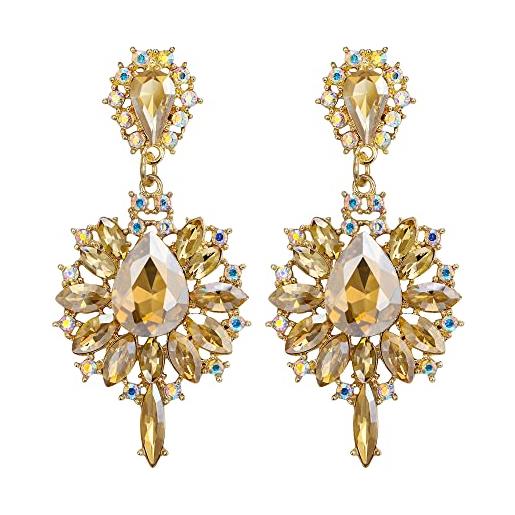 EVER FAITH marquise cristalli austriaci prom orecchini pendenti, fiore goccia statement chandelier orecchini per donna marrone oro-fondo