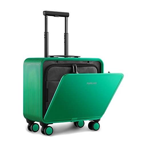 TUPLUS valigia a guscio rigido per il trasporto di bagagli con 4 ruote rotanti in alluminio con chiusura tsa, serie quick (verde, 48 x 42 x 20.8 cm)