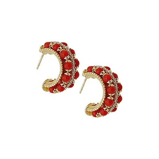 Sicilia bedda - orecchini in corallo rosso del mediterraneo e swarovski - argento 925 placcato oro 18 kt - elegante prezioso