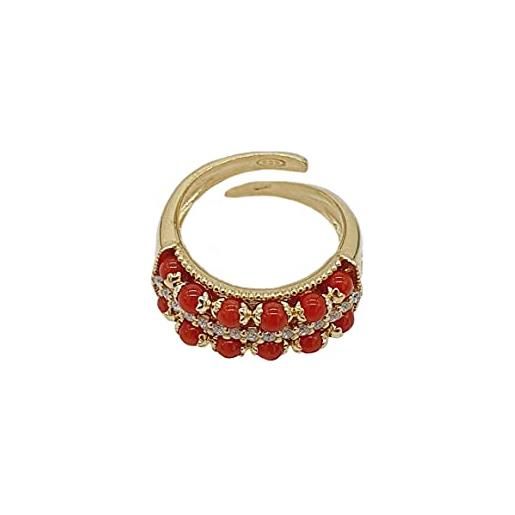 sicilia bedda - anello in corallo rosso del mediterraneo e swarovski - argento 925 placcato oro 18 kt - elegante prezioso