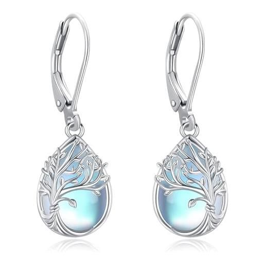 Eusense orecchino a forma di albero della vita in argento 925 con pietra di luna orecchini pendenti regalo di gioielli per signore donne ragazze