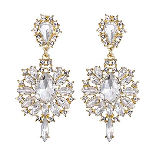 EVER FAITH marquise cristalli austriaci prom orecchini pendenti, fiore goccia statement chandelier orecchini da donna trasparente oro-fondo
