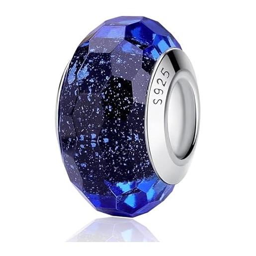 Nbsameng charm glitter in vetro di murano, taglio poligonale ciondolo per braccialetti e catenine per donna, ciondoli in argento 926% , blu brillante