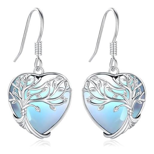 Eusense albero della vita orecchini in pietra di luna orecchini in argento 925 orecchini pendenti gioielli regalo per signore donne ragazze