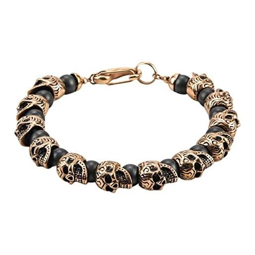 BEALIFE bracciali teschio braccialetti in pietra naturale catena a mano gioielli in acciaio al titanio, rosa d'oro