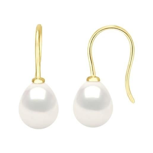 PEARLS & COLORS NATURAL FINE PEARLS pearls & colors - orecchini pendenti di perle d'acqua dolce 8-9 mm - qualità aaa+ - oro 750 (18 carati) - gioielli da donna