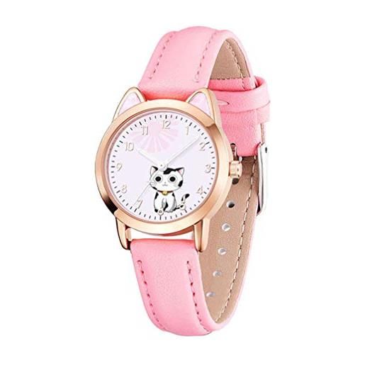 Hemobllo orologio luminoso con orologio da polso a forma di orecchio di gatto rosa per bambine