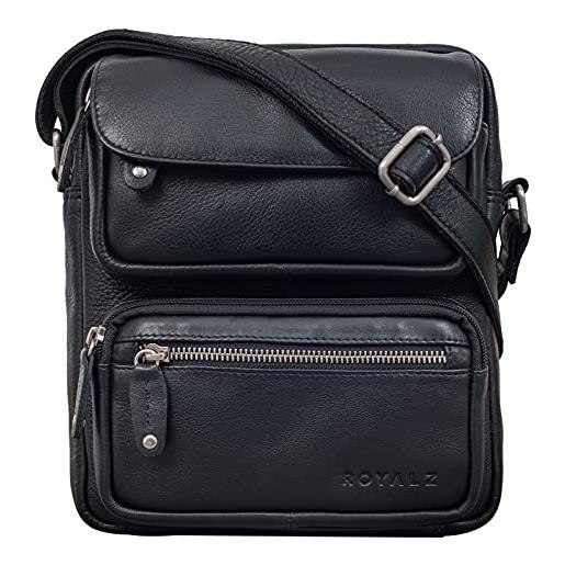 ROYALZ 'florida' piccola borsa a tracolla da uomo in pelle vintage mini borsa messenger, colore: nero
