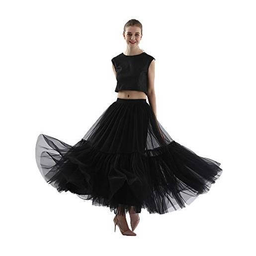 FOLOBE women's vintage soft tulle petticoat a line long prom party tutu skirt
