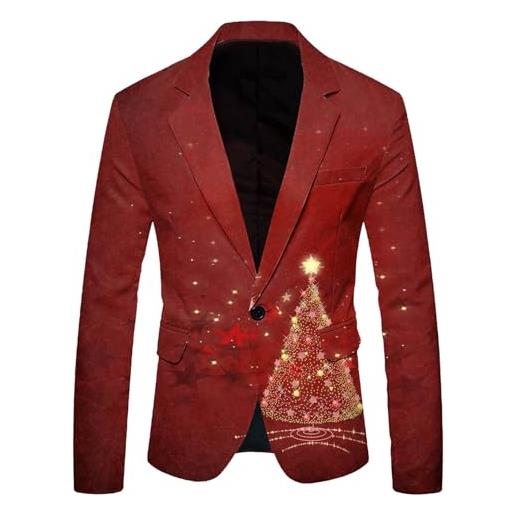Beokeuioe giacca natalizia da uomo, slim fit, bottone, in varie stampe, feste, blazer, risvolto slim fit, blazer con stampa elk print jacket xmas, blu, xxl