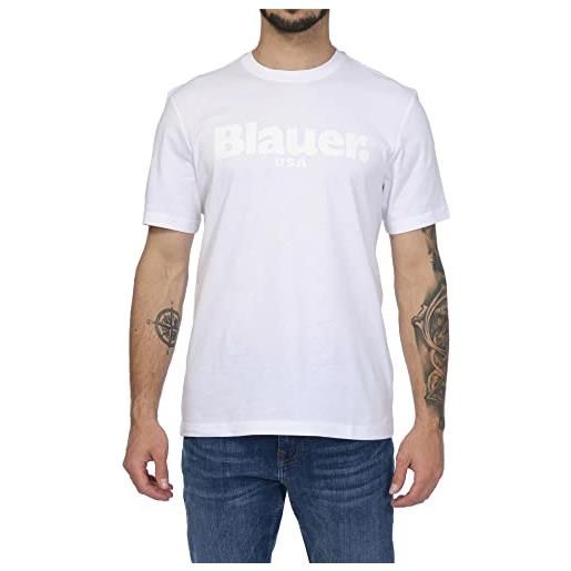 Blauer t-shirt uomo 23sbluh02094100 bianca girocollo mezza manica davanti logo lettering tono tu tono xxl