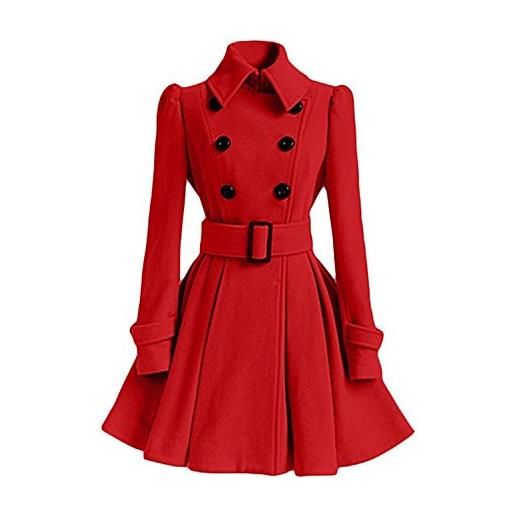 Minetom donna inverno doppio petto cappotto con cintura risvolto addensare fleece trincea parka giacca rosso it 42