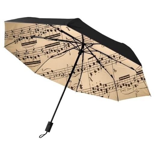 GISPOG ombrello pieghevole automatico, con note musicali, impermeabile, compatto, per sole e pioggia, colore unico, taglia unica