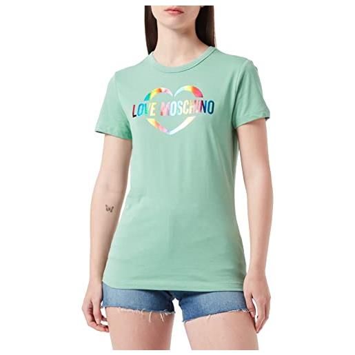 Love Moschino slim fit in jersey di cotone con stampa a forma di cuore multicolore. T-shirt, bianco, 46 donna