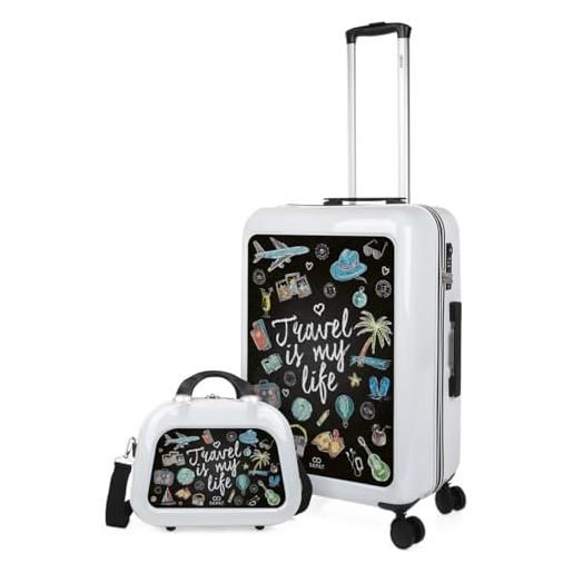 SKPAT - set valigia media e valigia bagaglio a mano. Set valigie rigide per viaggi aereo - set trolley valigia rigida - set valigie rigide con lucchetto 133665b, blanco-travel