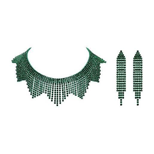EVER FAITH set di gioielli con strass, collana girocollo con frange in cristallo scintillante, set di orecchini lampadario verde