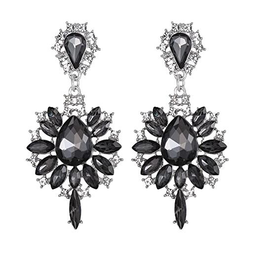 EVER FAITH marquise cristalli austriaci prom orecchini pendenti, fiore goccia statement chandelier orecchini per donna grigio argento-fondo