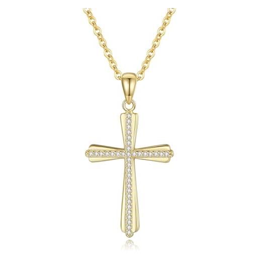 GAVU collana placcata oro 14k con ciondolo croce con piccoli diamanti di cubic zirconia da donna