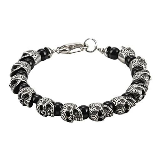 BEALIFE bracciali teschio braccialetti in pietra naturale catena a mano gioielli in acciaio al titanio, acciaio+pietra nera