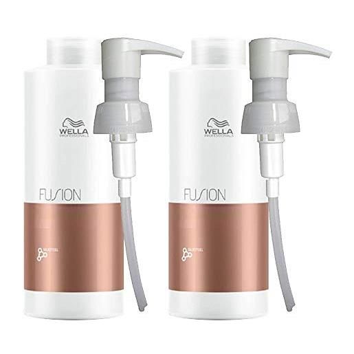 Wella fusion, shampoo intense repair (lingua italiana non garantita) da 1000 ml e balsamo 1000 ml con dosatori