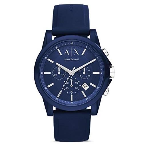 Armani Exchange orologio cronografo da uomo, cassa in acciaio inossidabile blu da 44 mm con cinturino in silicone, ax1327