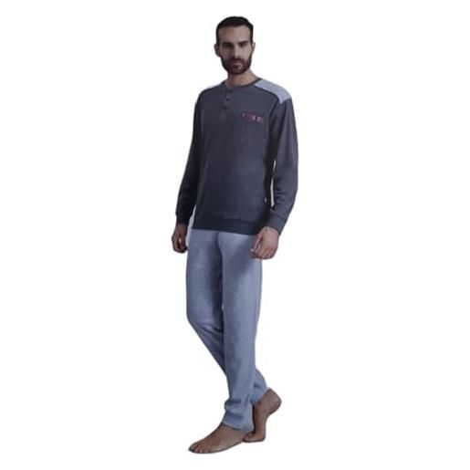IRGE pigiama uomo homewear interlock 100% cotone caldo pigiama serafino manica e pantalone lungo idea regalo (l, mi1865 blu)