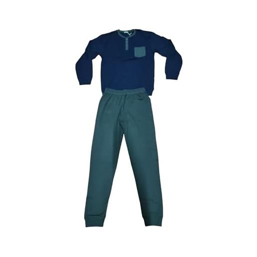 IRGE pigiama uomo homewear interlock 100% cotone caldo pigiama serafino manica e pantalone lungo idea regalo (xxl, mi1862 blu m)