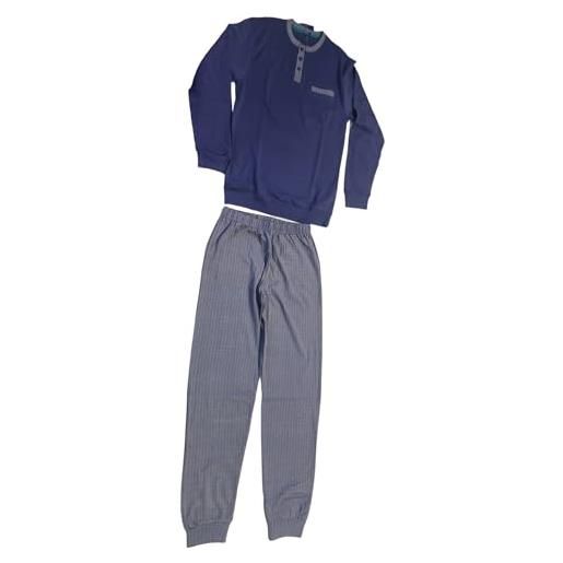 IRGE pigiama uomo homewear interlock 100% cotone caldo pigiama serafino manica e pantalone lungo idea regalo (xl, ir1851 blu scuro)