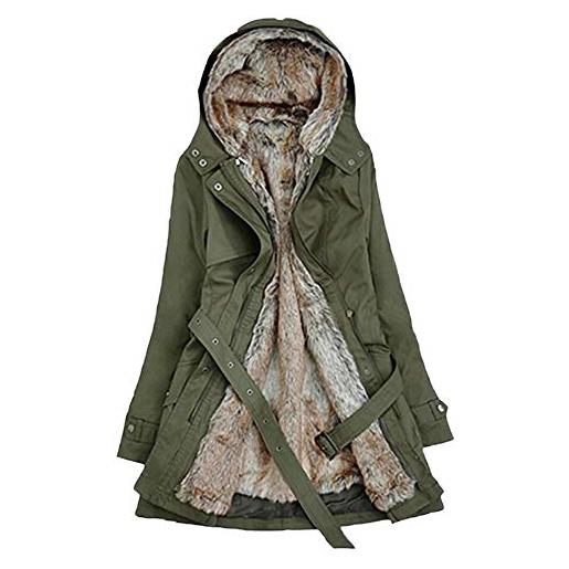Generico cappotto foderato da donna giacca invernale da donna calda e lunga con cappuccio giaccone (green, m)