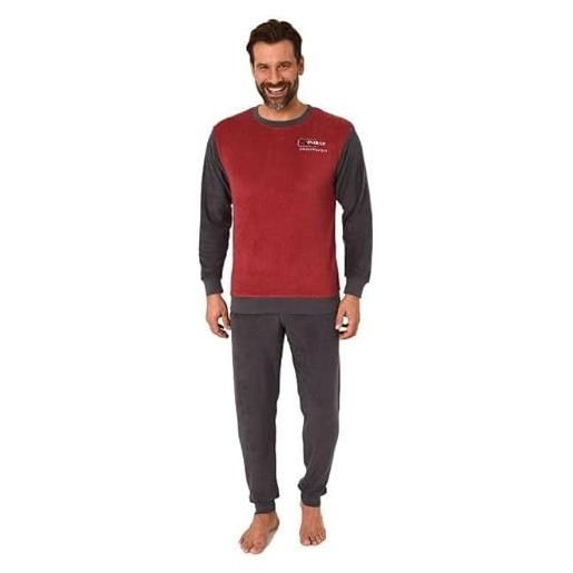 Normann pigiama da uomo a maniche lunghe in spugna con scollo rotondo e polsini + taglie forti, colore: rosso, 60