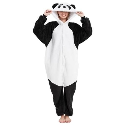 Luojida unisex pigiama panda cosplay animale onesies pigiama intero adulto morbido e caldo pigiama invernale pile con cappuccio e tasche ideale regalo per costume carnevale halloween natale panda l
