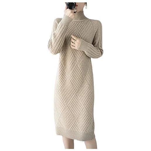 Lmtossey abito da donna a maniche lunghe a collo alto dritto per autunno e inverno, abito a maglia casual a maniche lunghe, abbronzatura, xl 55-60kg