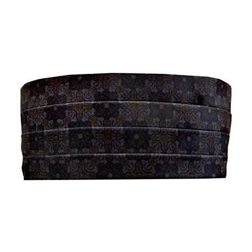 Remo Sartori - fusciacca fascia da smoking in velluto nero e grigio damascata, 4 pieghe, chiusura regolabile, made in italy, uomo (circonferenza da 90 cm a 110 cm)