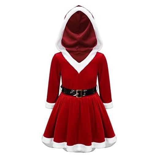 iEFiEL vestito natalizio invernale bambina e ragazza elegante vestito rosso di natale regalo a maniche lunghe vestito da cerimonia sera festa partito party 2-16 anni rosso a 6 anni