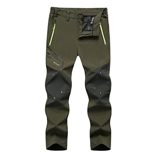 DondPO pantaloni termici da uomo con tasche foderate, elasticizzati, da trekking, 5xl, antivento, per arrampicata, da caccia, da sci, impermeabili, caldi e invernali, verde, l
