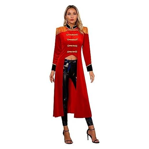 YiZYiF costume domatrice circo giacca da circo da donna lungo velluto tailcoat blazer cappotto smoking costume cosplay festa di halloween rosso s