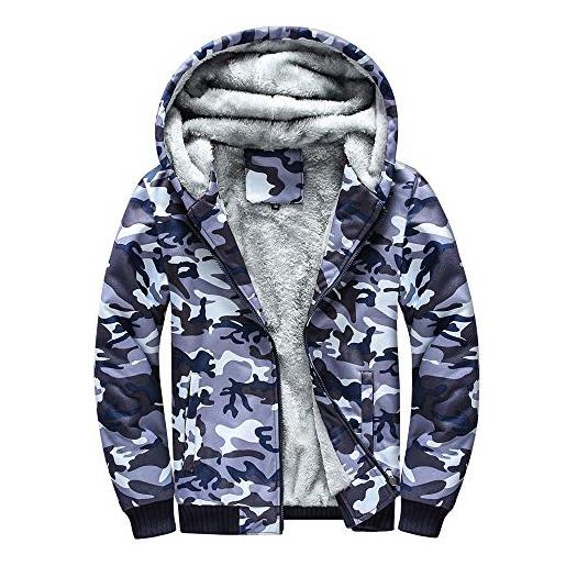 Luckywaqng cappotto mimetico giacca invernale in pile outwear maglione con chiusura lampo calda con cappuccio da uomo cappotti & giacche da uomo sottile, blu, l