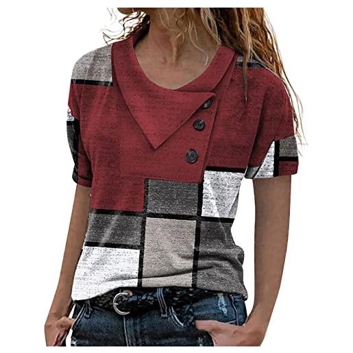 Generic camicette estive eleganti 2022 camicia top sexy da donna con colletto incrociato camicia a maniche corte con bottoni stampa t shirt top camicetta maglia maniche a campana (red, m)